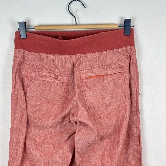 Women's Toad & Co Lina Pink Linen Pull-on Pants Ruched Capri XS Summer Coastal - Picture 4 of 11